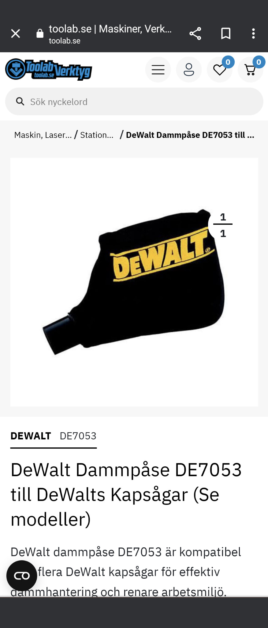 Uppsamlingspåse till Dewalt DWS777? | Byggahus.se