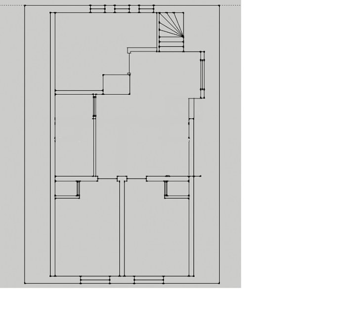 Ritning över en ovanvåning med markerade rum och trappa, föreslaget för takfönster eller takkupa.
