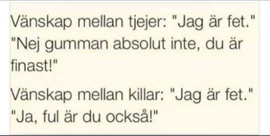 Text som jämför vänskap mellan tjejer och killar med humoristiska självnedvärderande kommentarer.