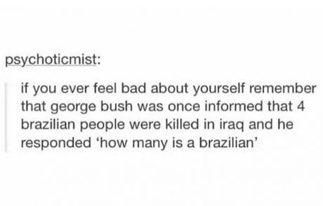 Textinnehåll på skärm med anekdot om George Bush och missförstånd kring ordet "brazilian".