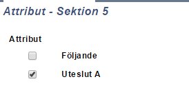 Skärmdump av MAP med vald inställning 'Uteslut A' under 'Attribut - Sektion 5'.