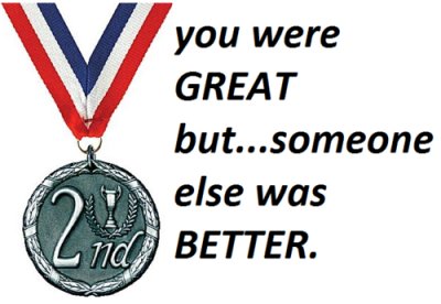 Silvermedalj med texten "2nd" och ett budskap som säger "you were GREAT but...someone else was BETTER.