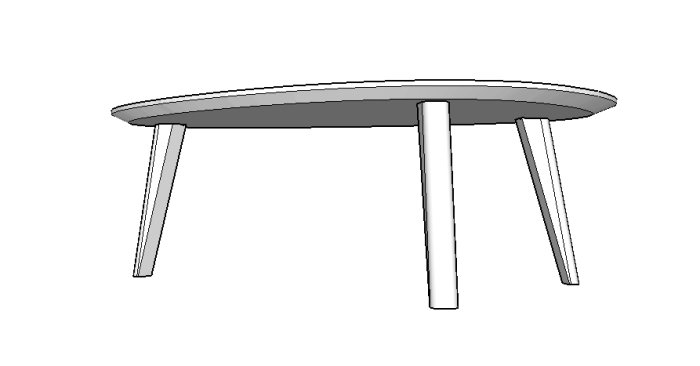 3D-skiss av ett runt bord designat i SketchUp, med fyra ben.