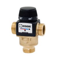 ESBE VTD300 termostatisk enhet med fast växlingstemperatur inställd mellan 44-48 grader Celsius.