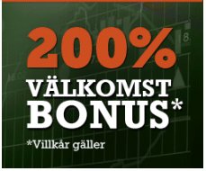 Annons för "200% Välkomstbonus" med stavningsfel, texten "Villkar gäller" i nedre högra hörnet.