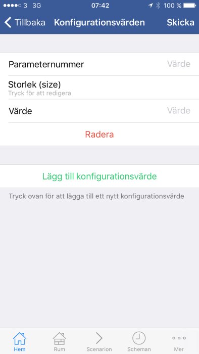 Skärmdump av ett gränssnitt för att lägga till konfigurationsvärden i en app.