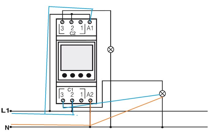 Elektrisk kopplingsschema för installationsguide med markerade kablar och komponenter.
