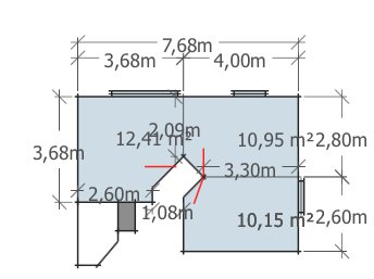 Planritning över befintliga sovrum och klädkammare med måttangivelser, markerad potentiell passage till nytt sovrum.