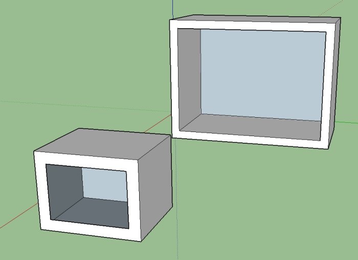 3D-modell av två kuber där den ena har en synlig bakvägg och den andra är helt tom inuti.