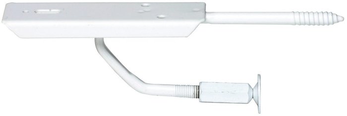 Vit fönsterbänkskonsol med integrerad skruv och stödplatta för montering.