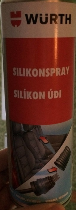 En burk silikonspray från Würth med text och illustrationer av användningsområden.