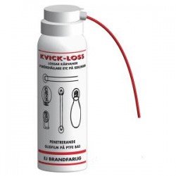 Sprayburk märkt 'KVICK-LÖSS' med illustrationer av användningsområden för sprayen på sidan.