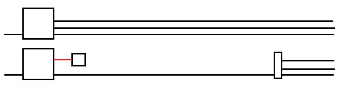 Schematisk bild som visar två alternativ för kabeldragning med och utan extra switch.