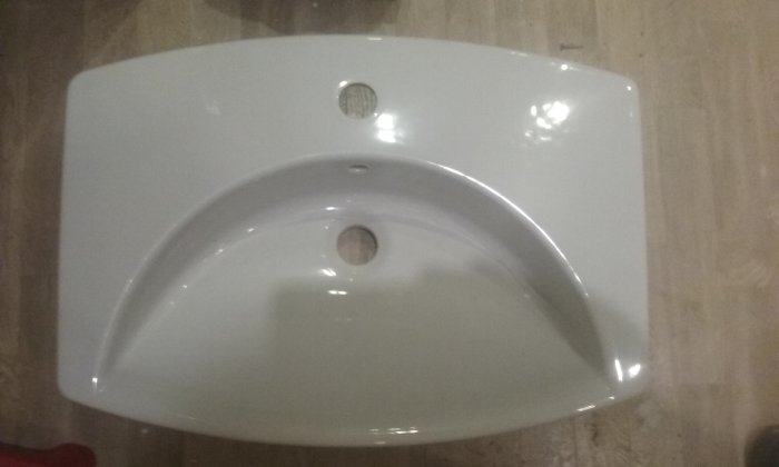 IFÖ Sign porslinshandfat för bänkskiva med bräddavlopp, vy ovanifrån, obehandlad yta.