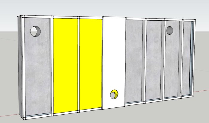 Illustration av ide för isolering av garagevägg med luftspalt, stålreglar, mineralull och OSB/GIPS.