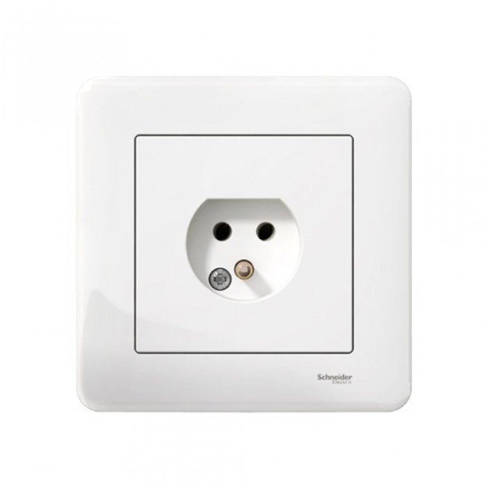 Vit vägguttag från Schneider Electric för elinstallation.