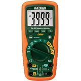 Extech EX505 multimeter med en digital skärm som visar 399.9, orange hölje, vridbar vred och märkningar.