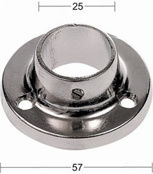 Rostfri rörhållare för montering, visa dimensioner 25mm och 57mm.