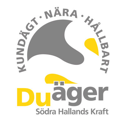 Logotyp för Duåger Södra Hallands Kraft med slogan "kundägt, nära, hållbart".