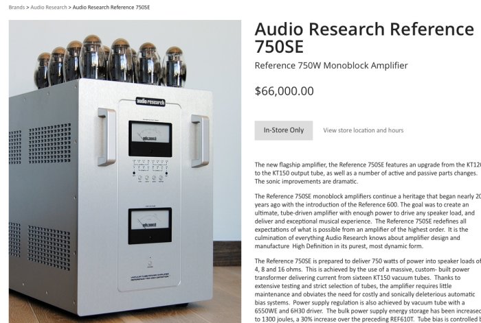 Audio Research Reference 750SE förstärkare med vakuumrör och mätinstrument.