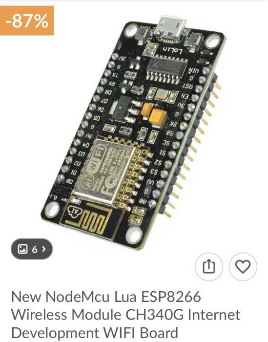 NodeMCU ESP8266 Wi-Fi modul för IoT-projekt med CH340G chip.