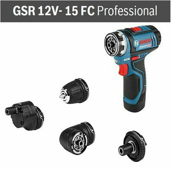 Bosch GSR 12V-15 FC Professional borrskruvdragare med utbytbara munstycken.