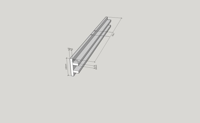 Teknisk ritning av en träkonstruktion med måttangivelser och föreslagna förstärkningar.