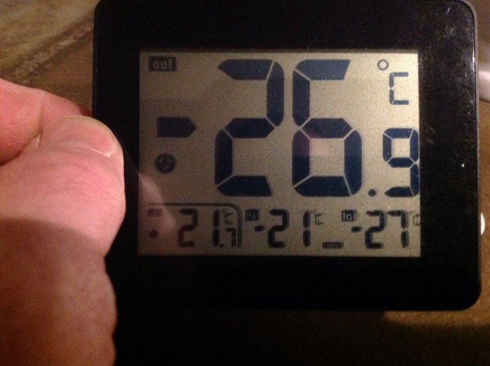 Termometer visar -20,9°C som indikerar kall utomhustemperatur.