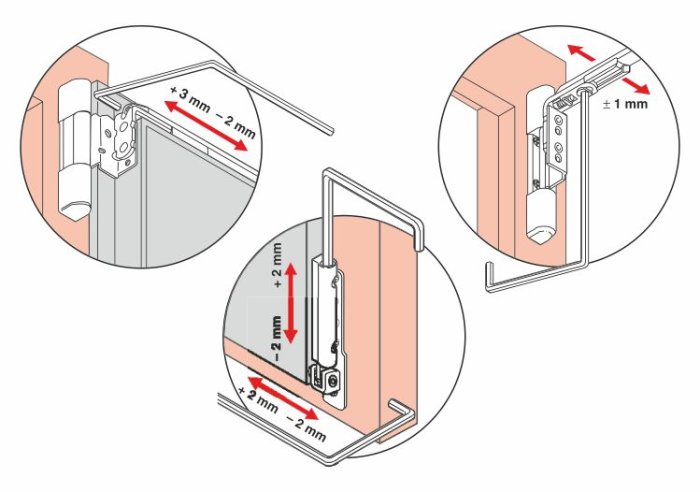 Illustration av justeringsanvisningar för Winkhaus dörrlås med måttangivelser.