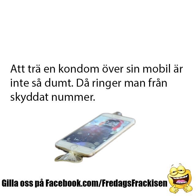 Smartphone täckt med en kondom som skämt om "skyddat nummer".