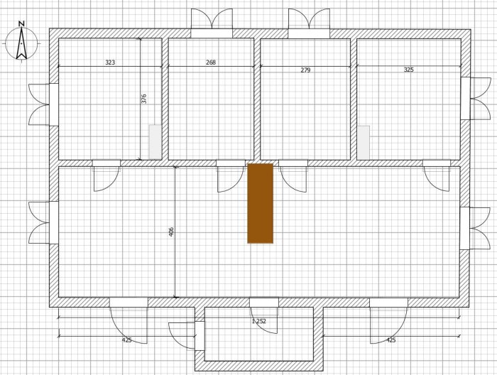 Ritning av källare med planerade rumsuppdelningar och måttangivelser.