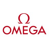 Rött Omega-varumärkeslogo med ordet OMEGA nedanför symbolen