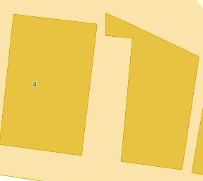 Två gula byggnader markerade som huvudbyggnad (61 kvm) och gästhus (20 kvm) på en planritning.