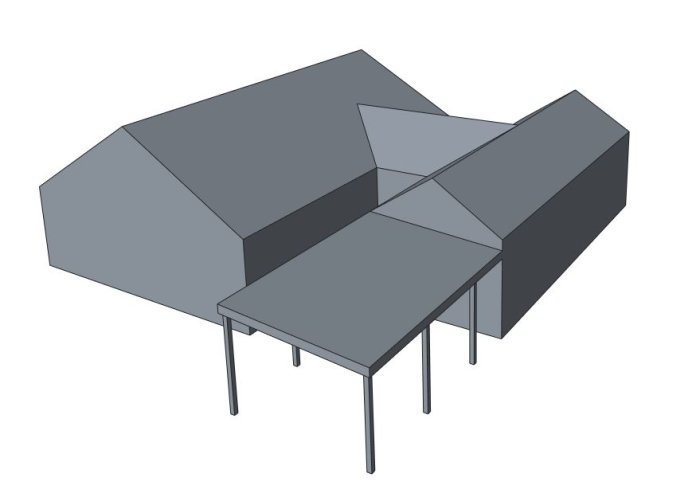 3D-modell av ett hus och anslutet garage föreslaget i byggforumstråd.