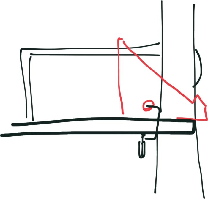 Schematisk teckning av sågning med tving och stoppklots används för precision.