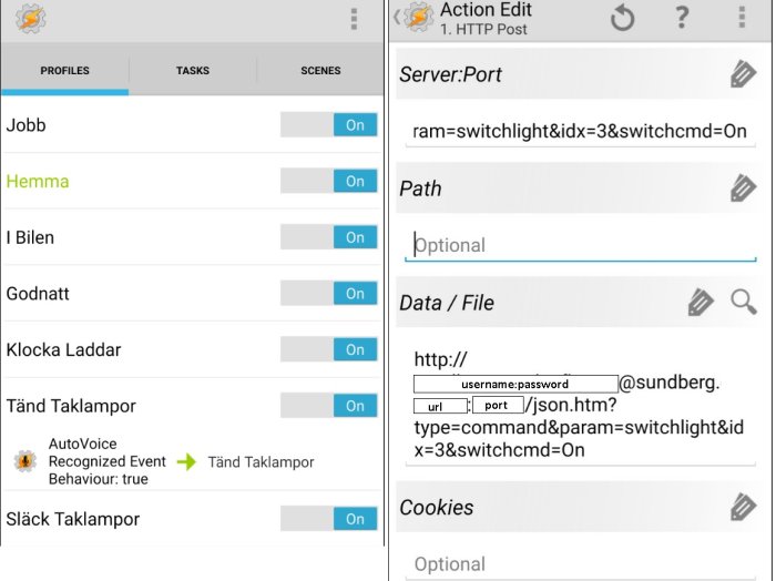 Skärmdump av en användares Tasker profiler och en redigeringsvy för en HTTP Post-uppgift i en automatiseringsapp.