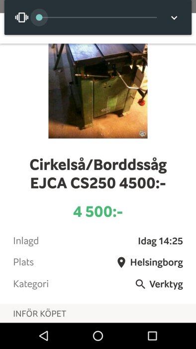 Cirkelsåg/bordssåg av märket EJCA CS250 till salu för 4500 kronor i Helsingborg.