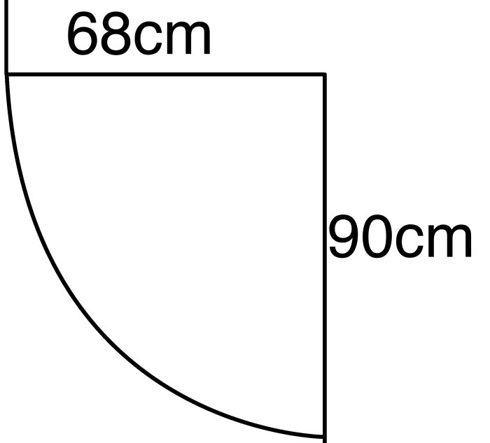 Måttskiss för en duschhörna med specifika dimensioner på 68 cm och 90 cm.