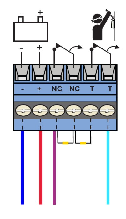 Schematisk bild av en elanslutning med batteri, brytare och ledningar.