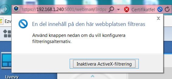 Skärmdump som visar ett filtreringsmeddelande i webbläsare med alternativet att inaktivera ActiveX-filtrering.