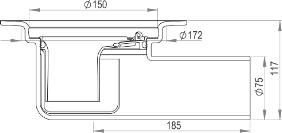 Schematisk ritning av gjutjärnsrör med måttangivelser och rensplugg.