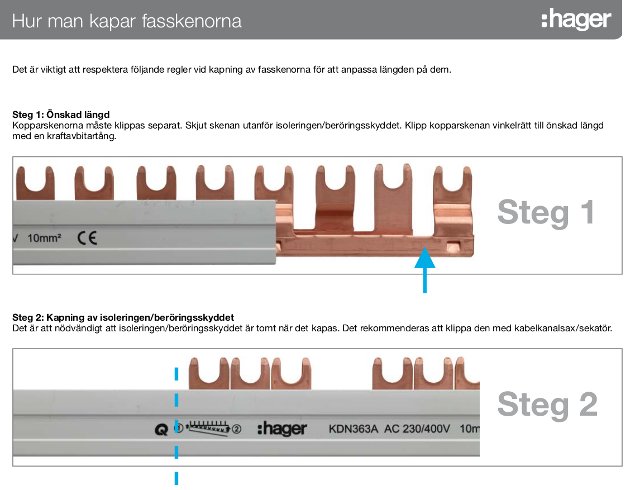 Instruktionsbild för kapning av fässkenor i två steg, markerade med 'Steg 1' och 'Steg 2'.