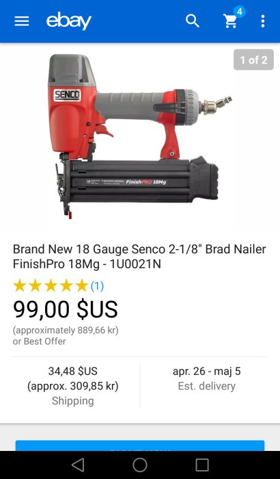 Senco FinishPro 18Mg 18 Gauge Brad Nailer på en online-produktsida.