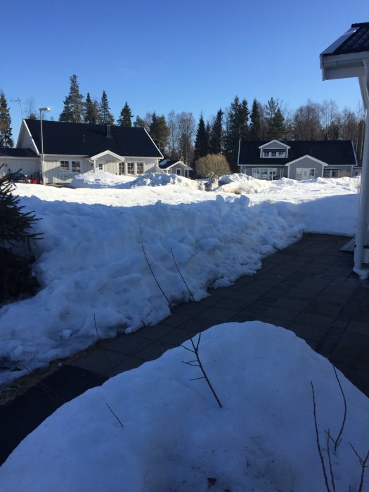 Uppfart med snöhögar uppskattade till 80cm, högre snökarmar vid hus i vintertid.