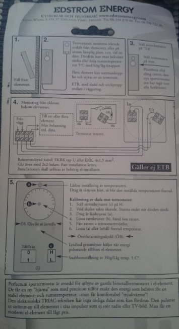 Instruktioner för installation av Edström Energy-produkt med diagram och steg-för-steg beskrivning.