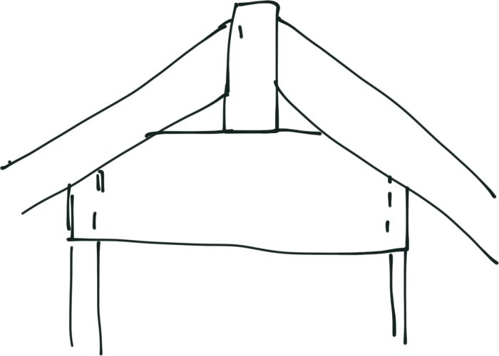 Schematisk ritning av en takstol med kortling tryckt upp mot nockbalken i ett byggprojekt.