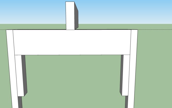 3D-modell av en träregelkonstruktion med lutande och horisontella reglar mot en blå himmel.