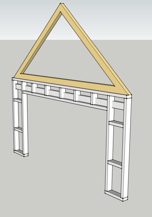 Illustration av en takstolskonstruktion med synliga reglar för förstärkning.