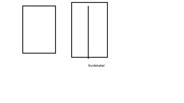 Schematisk bild som visar en plan för en biyta med två rektanglar och guidekabel samt markerade skarvar.