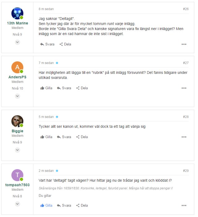 Skärmdump av ett diskussionsforum med användarkommentarer och betyg.